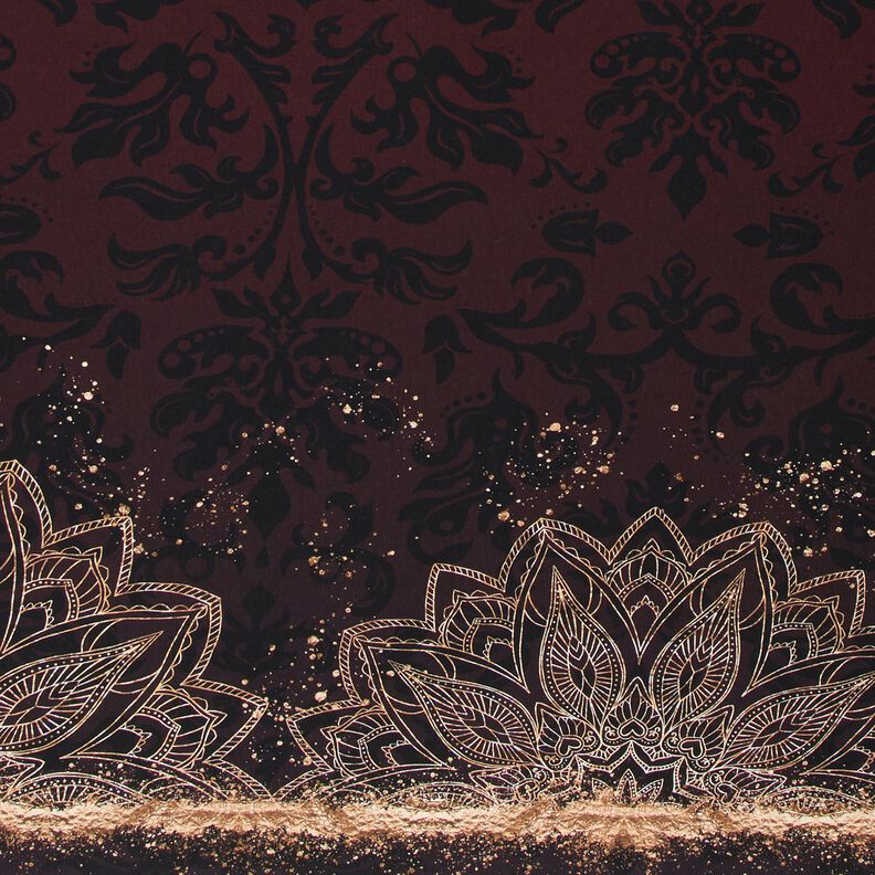 Jersey de algodãoTecido com orla Mandala com salpicos dourados | Glitzerpüppi – castanho,  image number 1