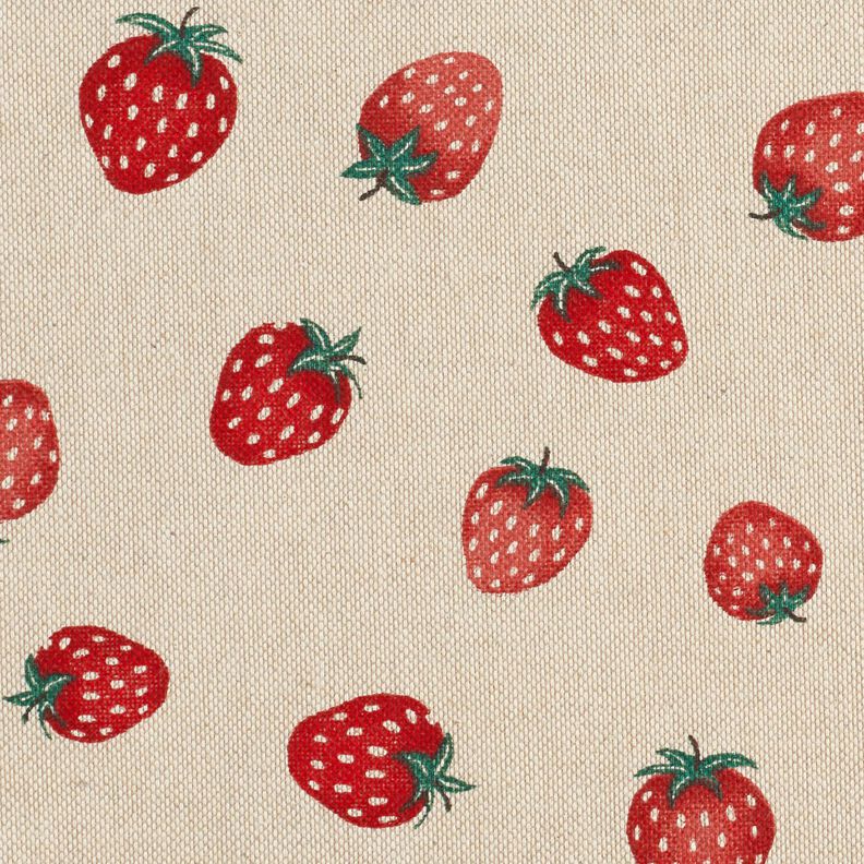 Tecido para decora&ccedil;&atilde;o Meio linho Panam&aacute; Morangos pequenos &ndash; vermelho/natural,  image number 5