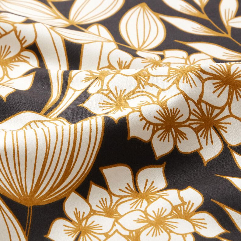Cetim de algodão Flores tropicais – preto,  image number 2
