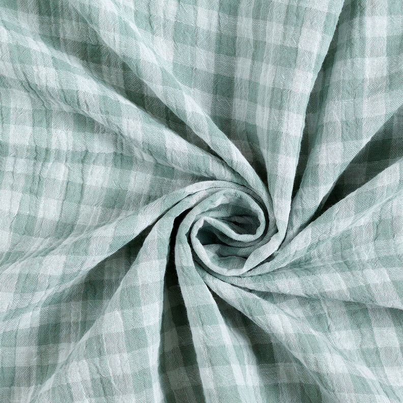 Musselina/ Tecido plissado duplo Xadrez Vichy com fio tingido – verde amarelado/branco,  image number 5