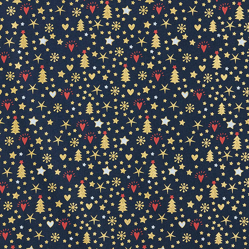 Tecido de algodão Popelina Corações e estrelas – azul-noite/dourado,  image number 1