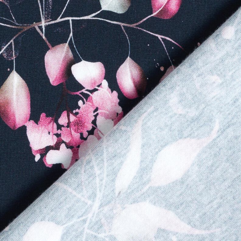 Jersey de algodão Eucalipto e hortênsias | Glitzerpüppi – azul-noite/rosa,  image number 4