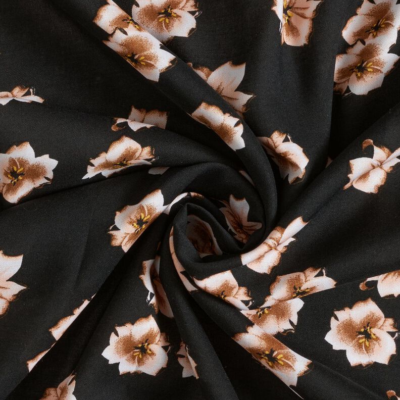 Tecido de viscose Flores delicadas – preto/damasco,  image number 3
