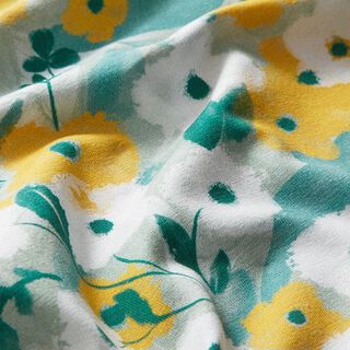 Jersey de algodão GOTS Pássaros e flores | Tula Artigos de segunda qualidade – verde pastel, 