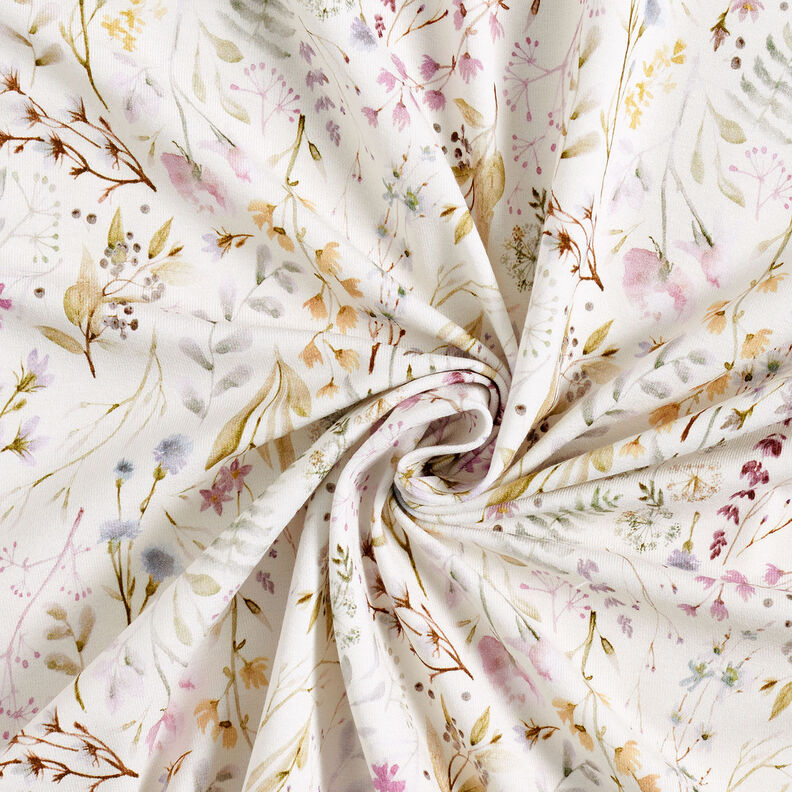 Jersey de viscose Flores e folhas delicadas – marfim,  image number 3