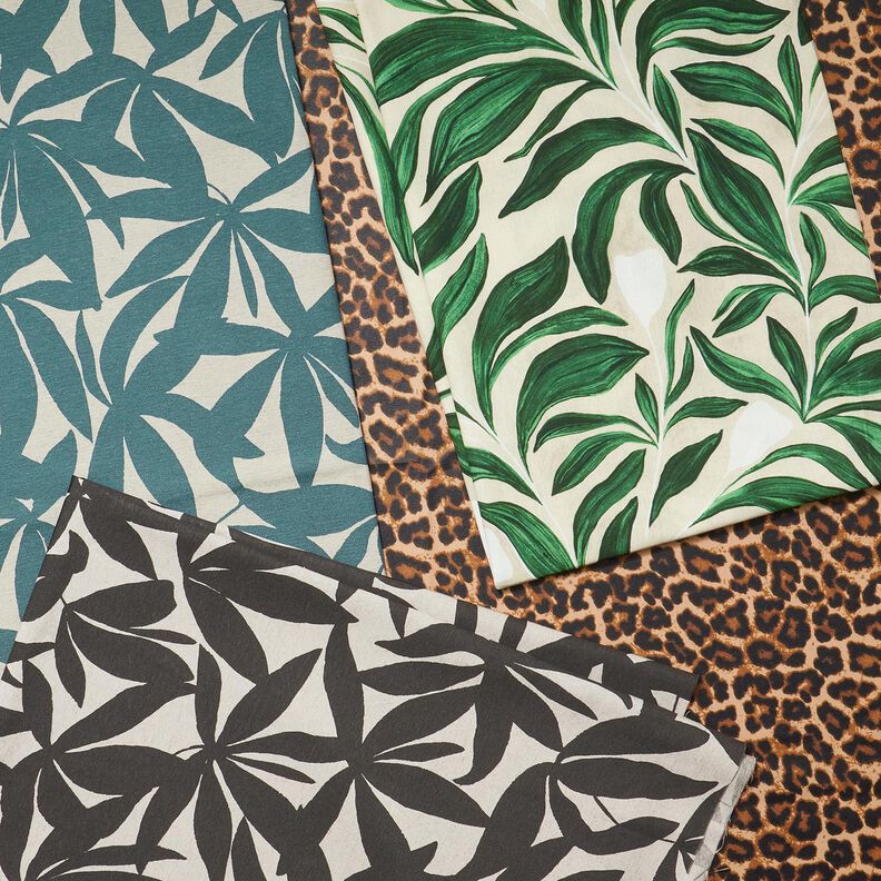 Tecido para decoração Lona plantas sofisticadas – verde escuro/natural,  image number 7