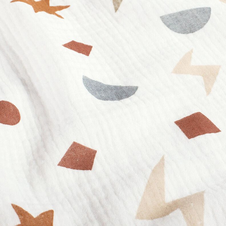 Musselina/ Tecido plissado duplo S&iacute;mbolos geom&eacute;tricos &ndash; marfim/cor de caramelo,  image number 2