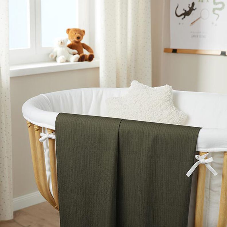 GOTS Musselina de algodão de três camadas – oliva,  image number 7