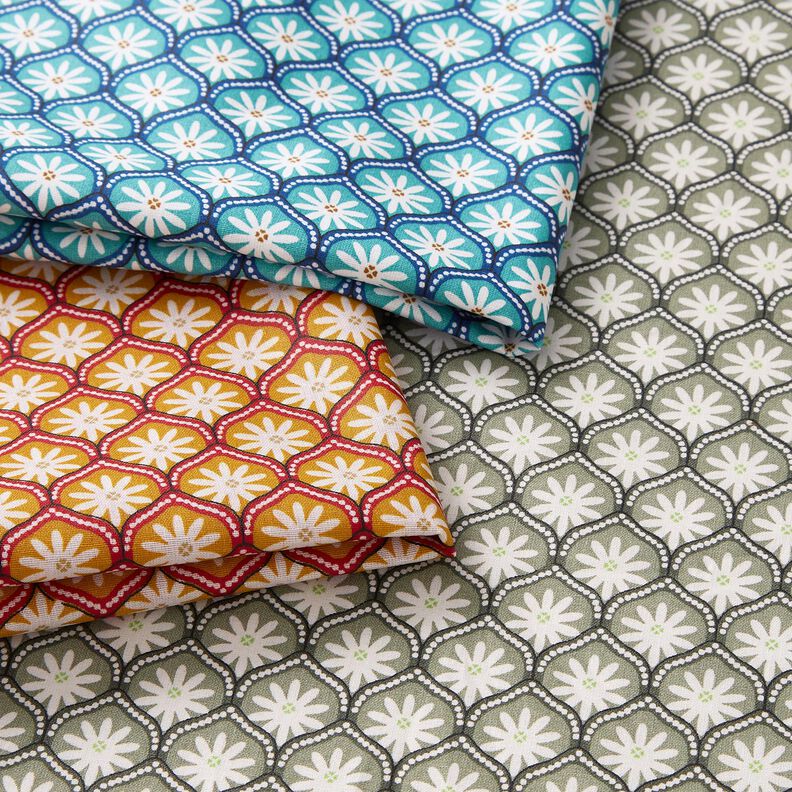 Algodão revestido Azulejos florais – verde amarelado/branco,  image number 5