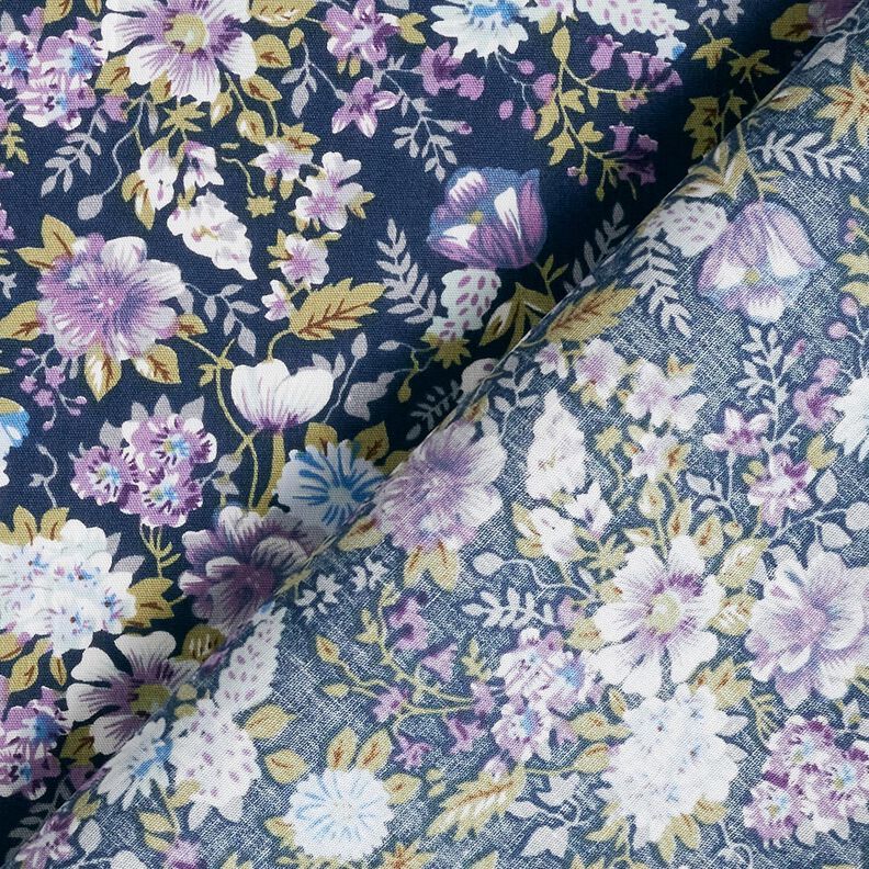 Popelina de algodão Prado de flores românticas – azul-marinho/lavanda,  image number 4