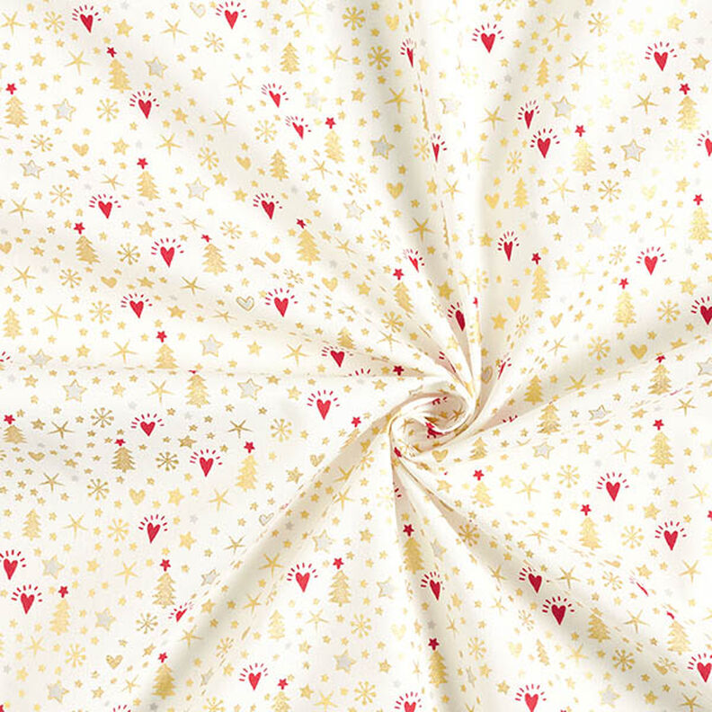 Tecido de algodão Popelina Corações e estrelas – branco sujo/dourado,  image number 3