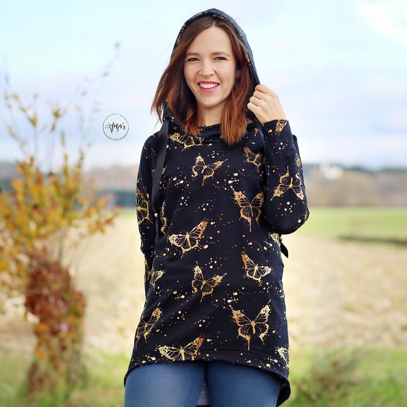 Jersey de algodão Borboletas douradas | Glitzerpüppi – preto,  image number 5