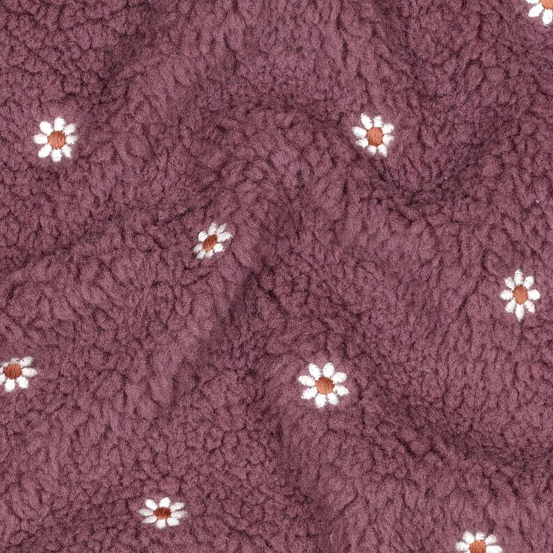 Tecido de pelúcia Teddy Pequenas flores bordadas | Poppy Fabrics – rosa-velho escuro,  image number 2