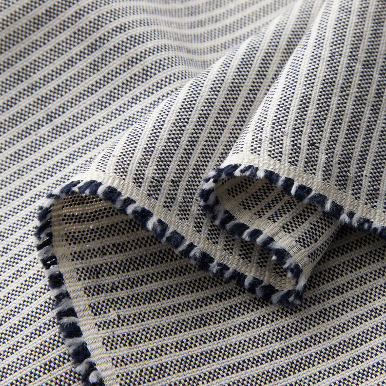 Tecido para decoração Meio linho Panamá Riscas discretas – natural/azul-noite,  image number 3