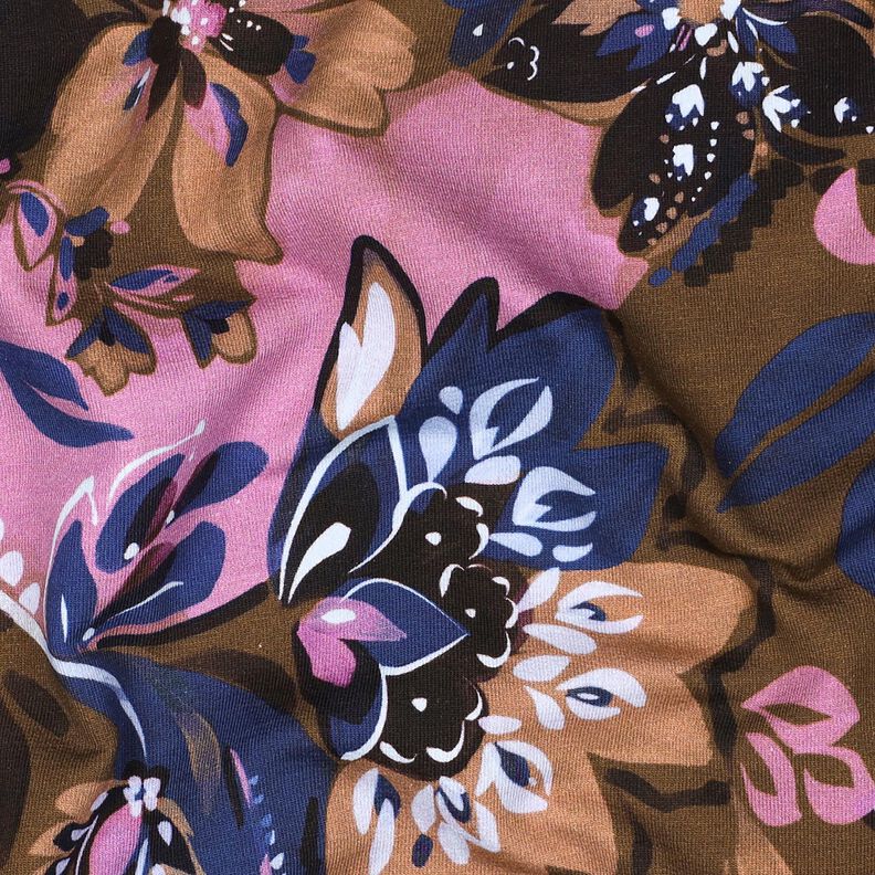 French Terry Sweat de verão Flores pintadas Impressão Digital – índigo/castanho,  image number 2