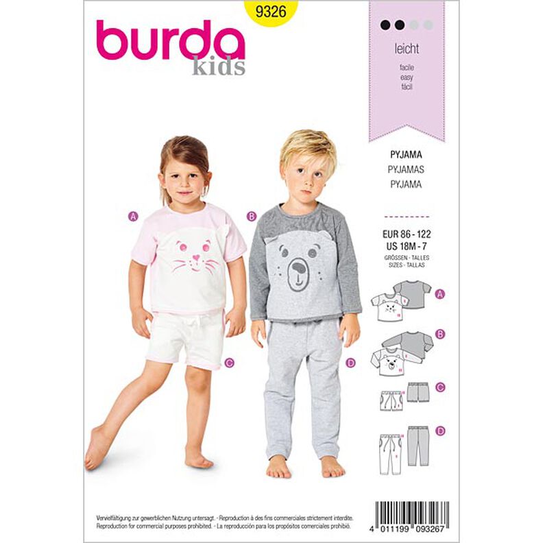 Pijama para criança, Burda 9326 | 86 - 122,  image number 1