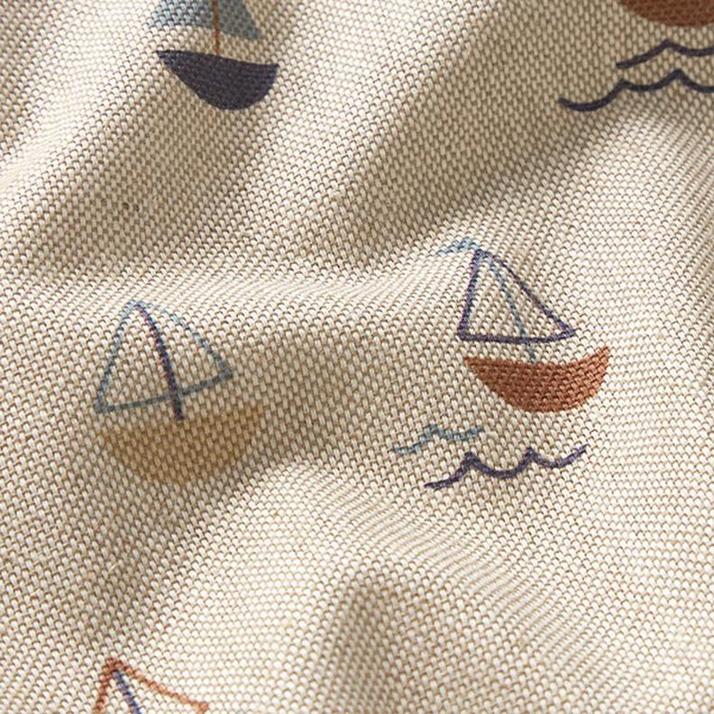 Tecido para decoração Meio linho Panamá Viagem de barco – natural/azul,  image number 2