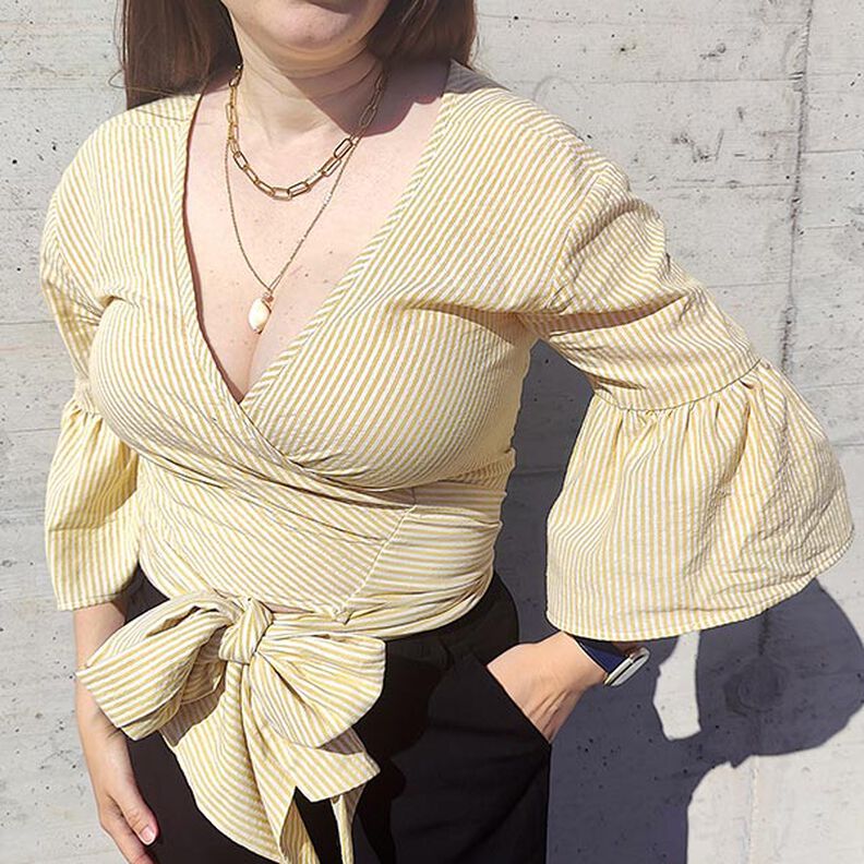 Mistura de viscose e algodão Riscas – amarelo-caril/branco sujo,  image number 7