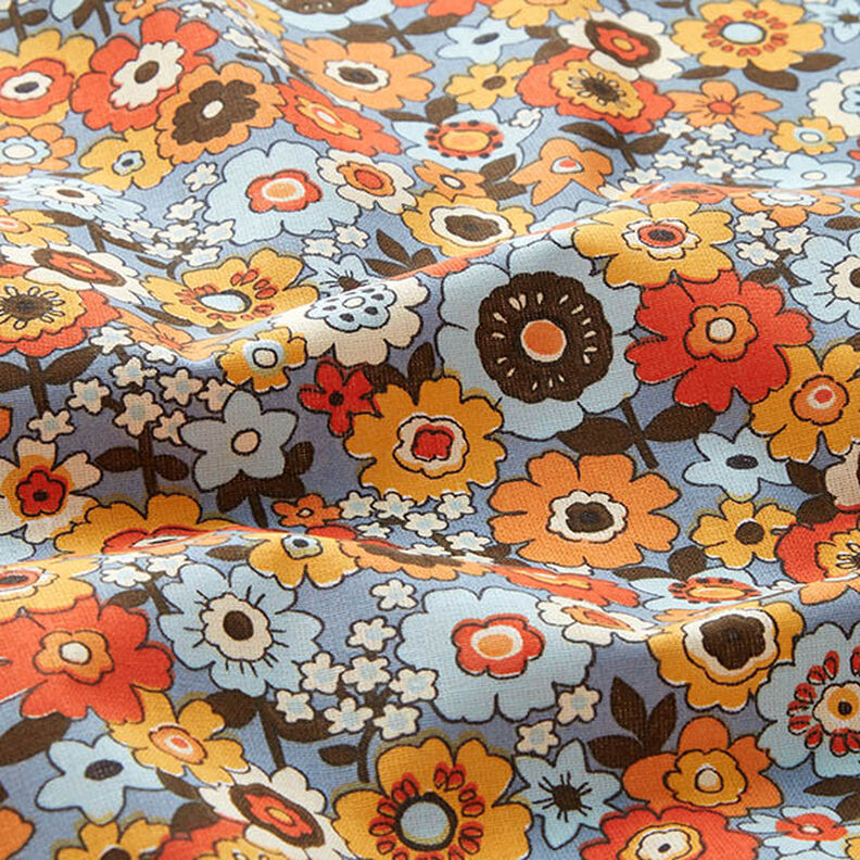 Tecido de algodão Cretone Flores multicor – jeans azul claro/laranja,  image number 2