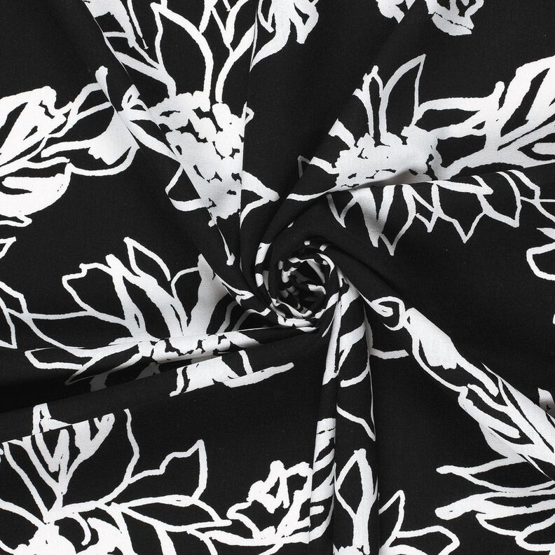 Mix de linho e viscose Girassóis abstratos – preto/branco,  image number 3