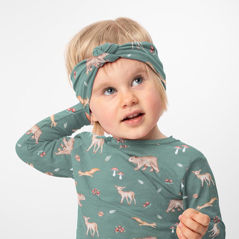 GOTS French Terry Sweat de verão Urso, veado, esquilo Impressão Digital – verde escuro,  image number 5