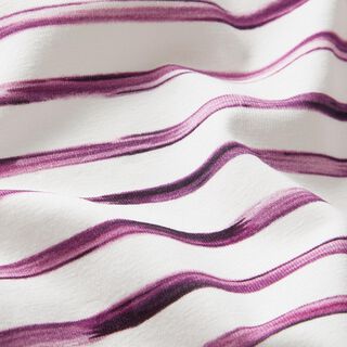 Jersey de algodão Riscas largas em aguarela Impressão Digital – marfim/uva, 