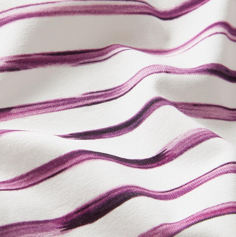 Jersey de algodão Riscas largas em aguarela Impressão Digital – marfim/uva,  image number 2