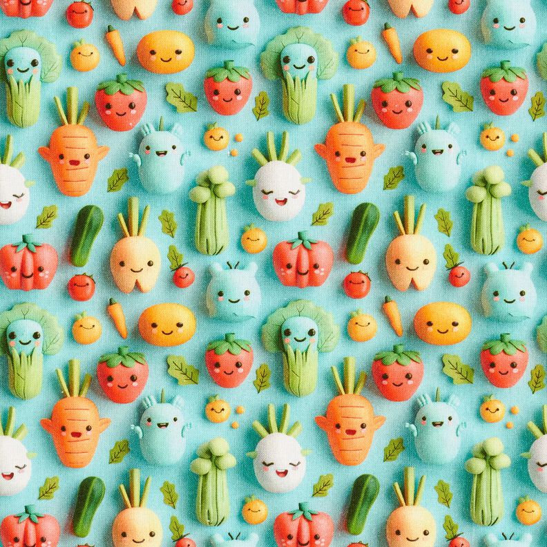 Popelina de algod&atilde;o Legumes de plasticina felizes Impress&atilde;o Digital &ndash; azul marinho,  image number 1