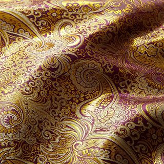 Jacquard para vestuário Paisley metálico – roxo/dourado, 