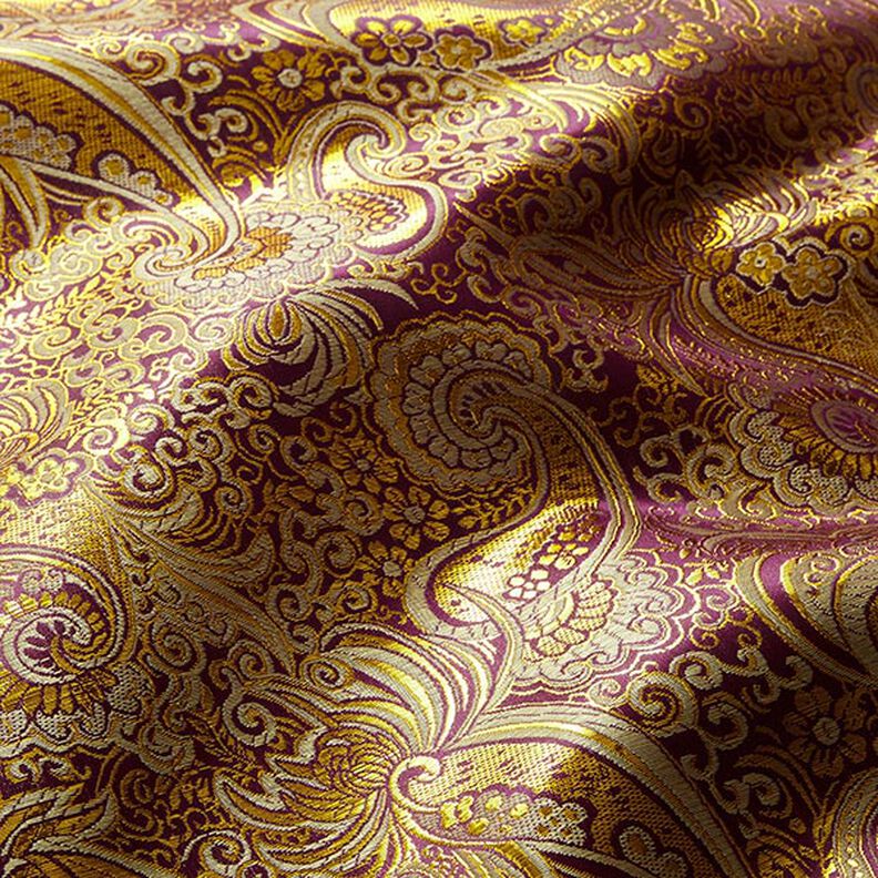Jacquard para vestuário Paisley metálico – roxo/dourado,  image number 2