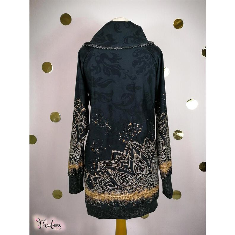 Jersey de algodão Tecido com orla Mandala Barroco Salpicos dourados | Glitzerpüppi – preto,  image number 5