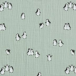 Musselina/ Tecido plissado duplo Pinguins felizes – verde amarelado, 