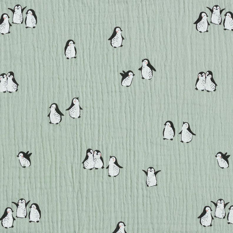 Musselina/ Tecido plissado duplo Pinguins felizes – verde amarelado,  image number 1