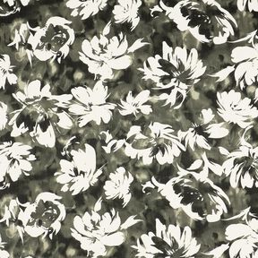 Tecido de viscose Rosas selvagens em aguarela – pinheiro escuro/branco sujo, 