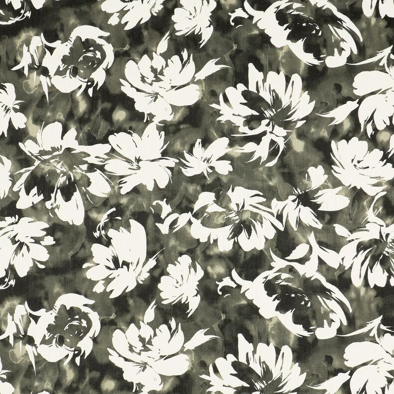 Tecido de viscose Rosas selvagens em aguarela – pinheiro escuro/branco sujo,  image number 1