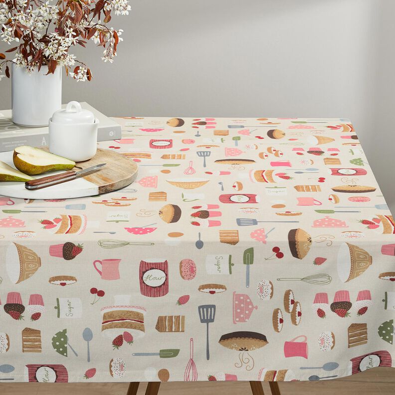 Tecido para decora&ccedil;&atilde;o Meio linho Panam&aacute; Bolos e tortas &ndash; bege claro/rosa,  image number 8