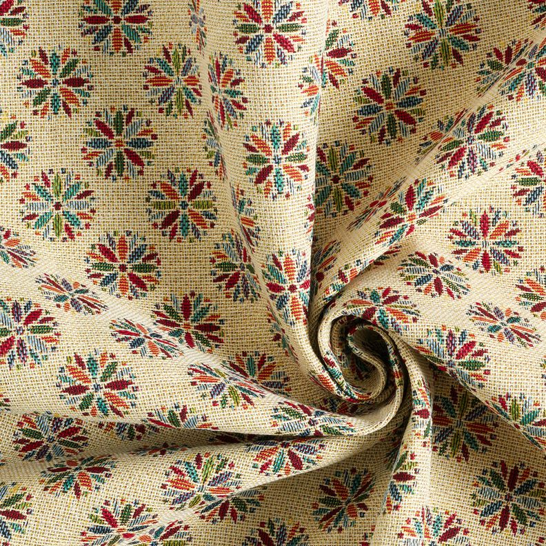 Tecido para decoração Gobelina Mandalas de flores pequenas – bege claro/vermelho,  image number 3