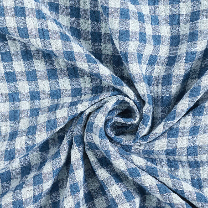 Musselina/ Tecido plissado duplo Xadrez Vichy com fio tingido – azul ganga/branco,  image number 5