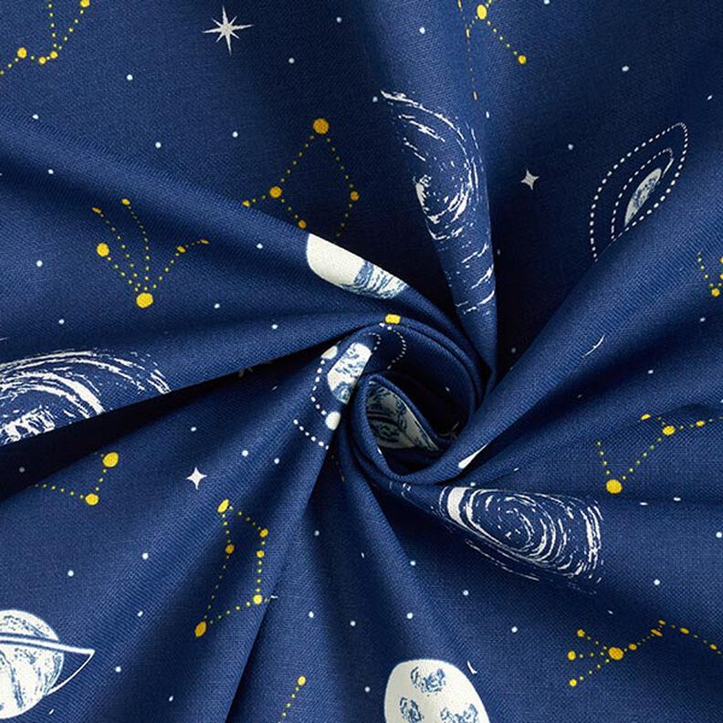 Tecido para decoração Constelações Glow in the Dark – azul-marinho/amarelo claro,  image number 5