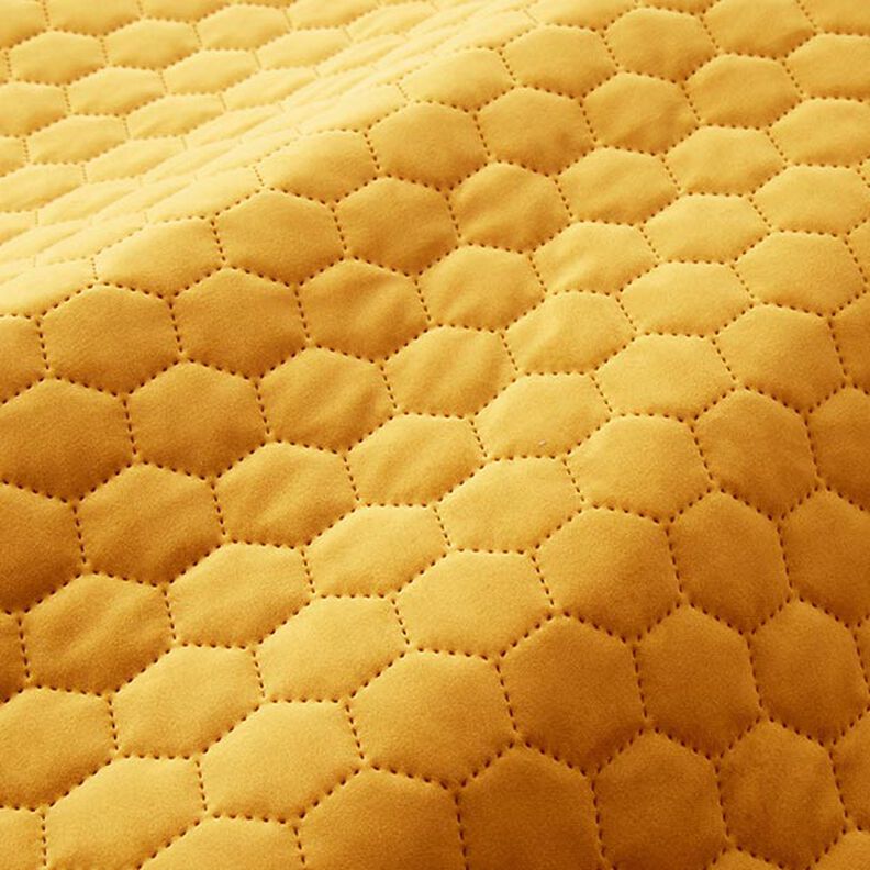 Tecido para estofos Veludo acolchoado Favos de mel – mostarda,  image number 2