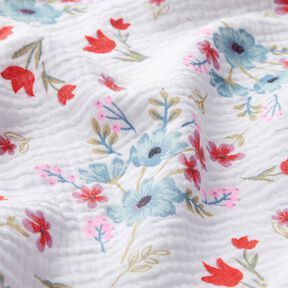 Musselina/ Tecido plissado duplo Flores da primavera com t&uacute;lipas &ndash; branco/laranja, 