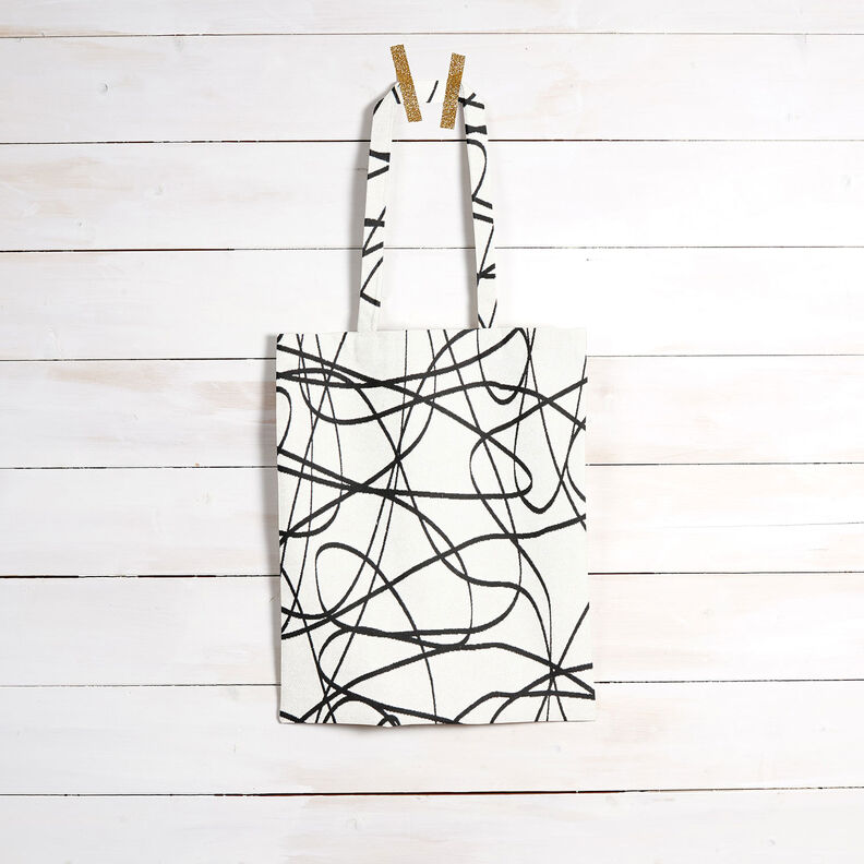 Tecido para decoração Jacquard Linhas abstratas – marfim/preto,  image number 8