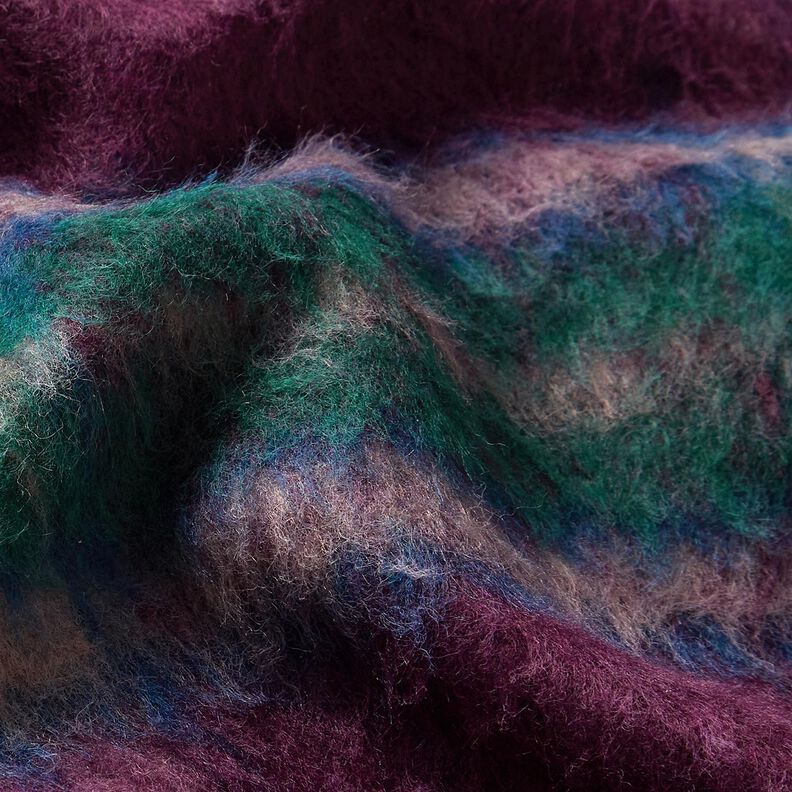 Tecido para sobretudos Mistura de lã Escovado Xadrez – merlot/pinheiro azul,  image number 6