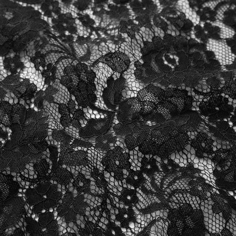 Tecido fino de renda Motivo floral – preto,  image number 2