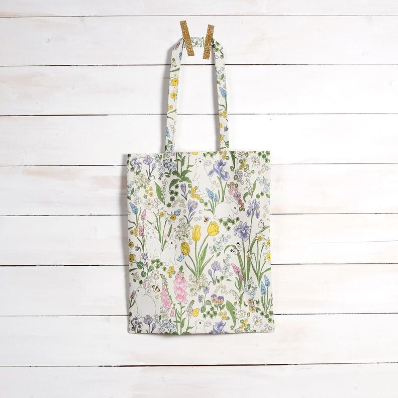 Tecido para decoração Meio linho Panamá Coelhinhos num prado florido – marfim/rosa-claro,  image number 10