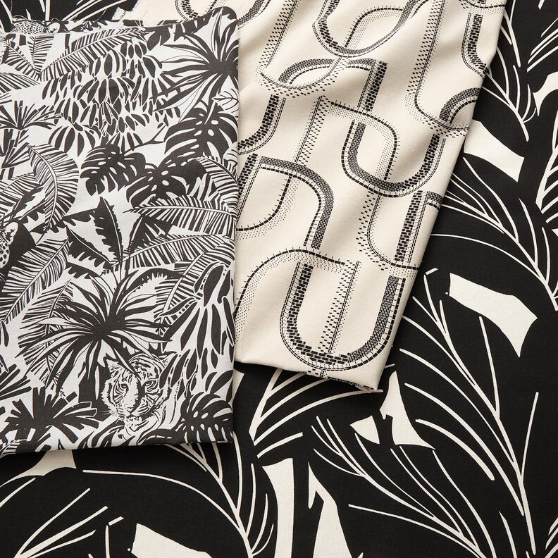 Tecido para decoração Meio linho Panamá Linhas artísticas – natural/preto,  image number 5