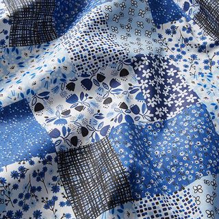 Tecido de algodão Cretone Look patchwork – branco/azul, 