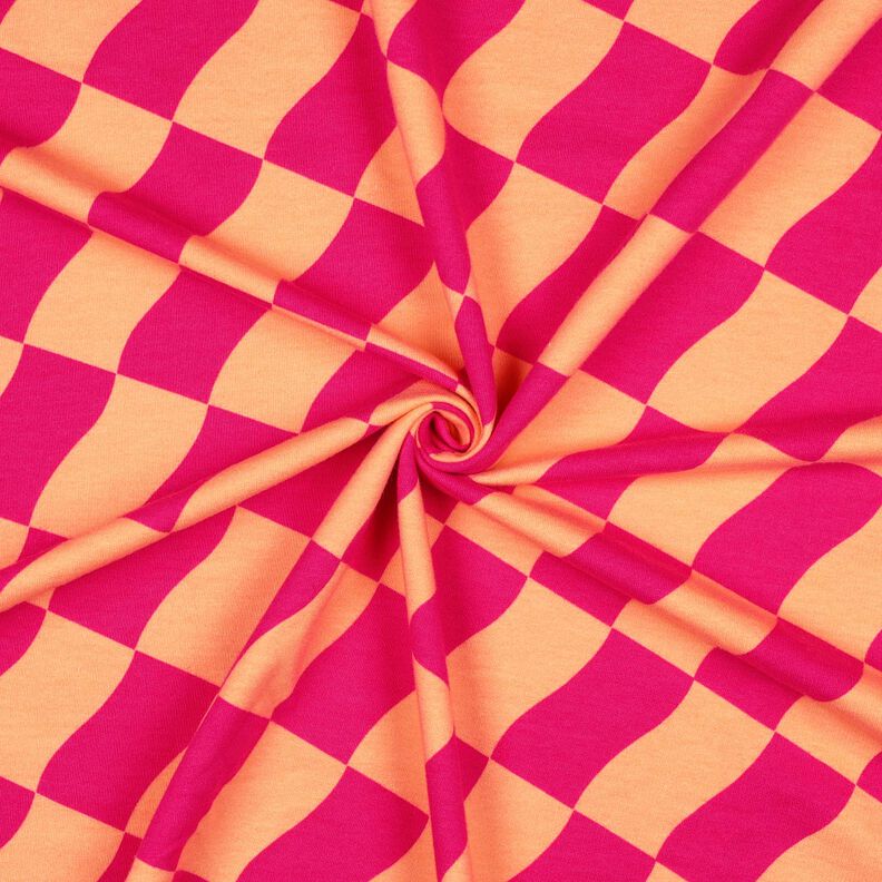 Softsweat Xadrez ondulado | Poppy Fabrics – rosa intenso/laranja-pêssego,  image number 3