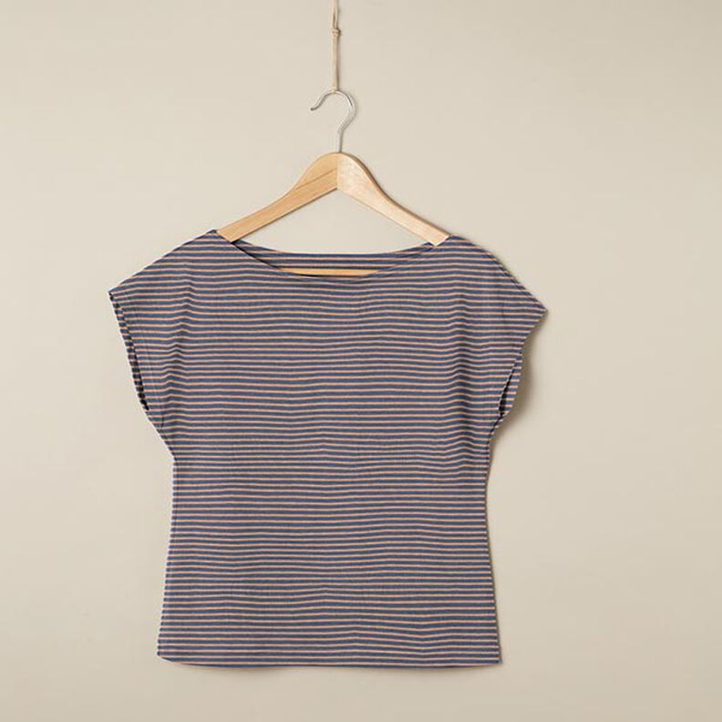 Jersey de algodão Riscas estreitas – cobre/azul ganga,  image number 7