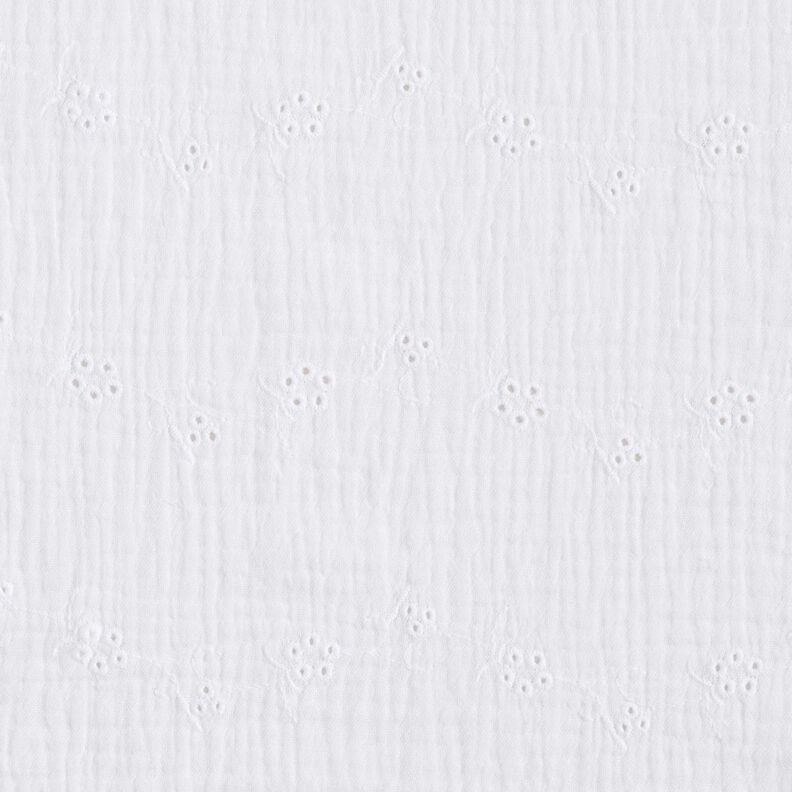 Musselina/ Tecido plissado duplo Bordado inglês Gavinhas florais – branco,  image number 1